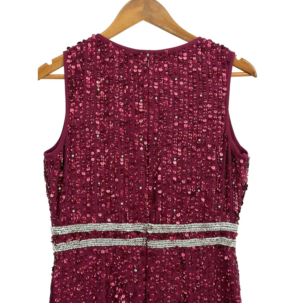 Mac Duggal 10509 Burgundy Beaded Sequin Sheath Sleeveless Cocktail Gown 8 NWT - Picture 8 of 16